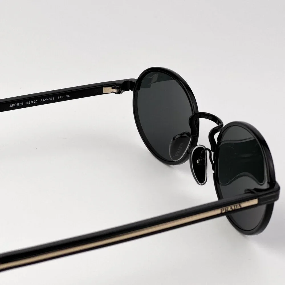 Prada PRB56S Oval Sunglasses – Black Frame with Dark Grey Lenses | Model AAV08Z - Picture 8 of 10